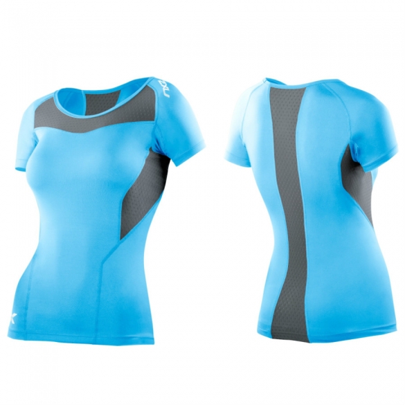 2XU kompressions top kurze-arm hellblau Damen WA2269a 2015 2XUWA2269BYB/GRY